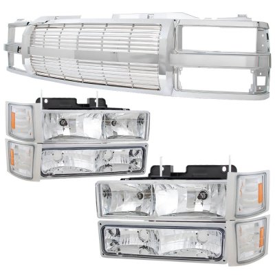 GMC Sierra 3500 1994-2000 Chrome Billet Grille and Headlights Set