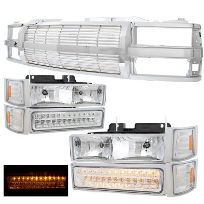 GMC Suburban 1994-1999 Chrome Billet Grille and Headlights LED Bumper Lights