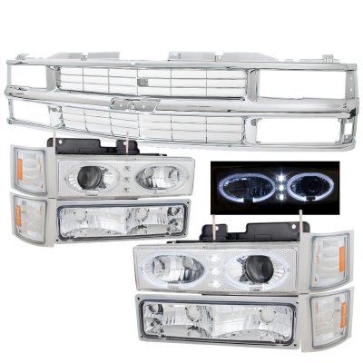 Chevy 1500 Pickup 1994-1998 Chrome Grille and Halo Headlights Set