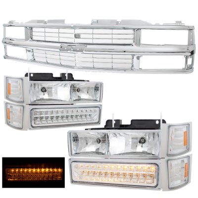 Chevy Tahoe 1995-1999 Chrome Grille and Headlights LED Bumper Lights