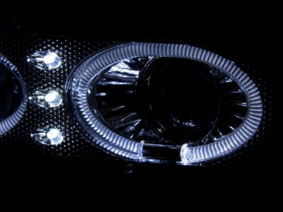 Chevy 2500 Pickup 1994-1998 Chrome Grille and Halo Projector Headlights LED Bumper Lights