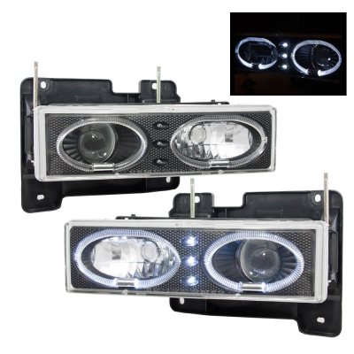 GMC Yukon 1994-1999 Black Halo Projector Headlights with LED