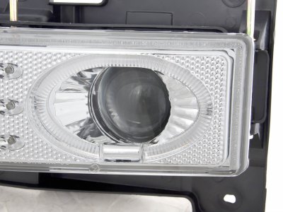 Chevy 3500 Pickup 1988-1998 Clear Dual Halo Projector Headlights with Integrated LED