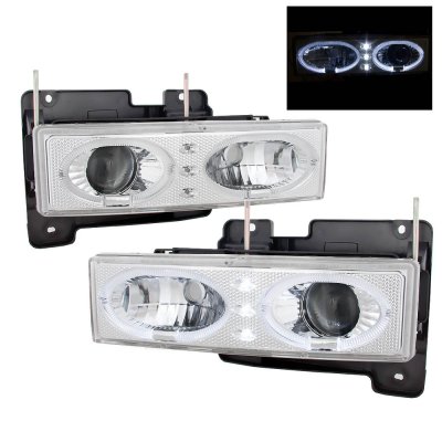 Chevy Silverado 1994-1998 Clear Dual Halo Projector Headlights with Integrated LED