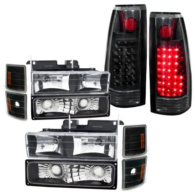 Chevy 1500 Pickup 1994-1998 Black Headlights and LED Tail Lights