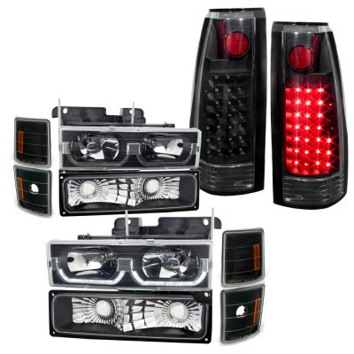 Chevy 2500 Pickup 1994-1998 Black LED DRL Headlights and LED Tail Lights