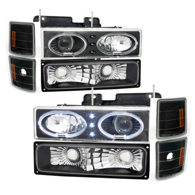 Chevy Tahoe 1995-1999 Black Halo Projector Headlights and LED Tail Lights