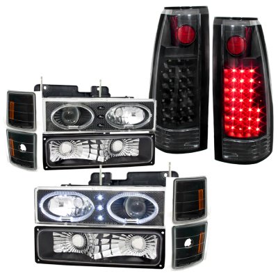 GMC Sierra 3500 1994-2000 Black Halo Projector Headlights and LED Tail Lights