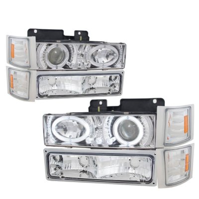 Chevy 2500 Pickup 1994-1998 Clear Halo Headlights and Bumper Lights