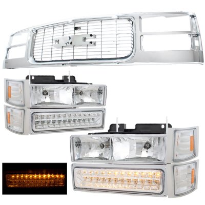 GMC Suburban 1994-1999 Chrome Grille and Headlights LED Bumper Lights