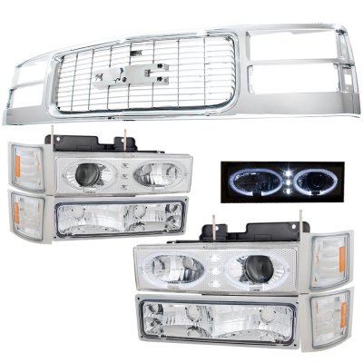 GMC Sierra 3500 1994-2000 Chrome Grille and Halo Projector Headlights Set