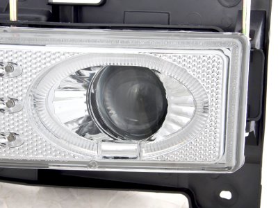 GMC Sierra 1994-1998 Chrome Grille and Halo Projector Headlights LED Bumper Lights
