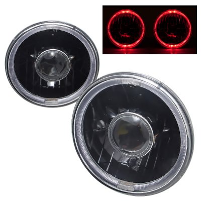 Dodge Pickup Truck 1969-1979 Red Halo Black Sealed Beam Projector Headlight Conversion