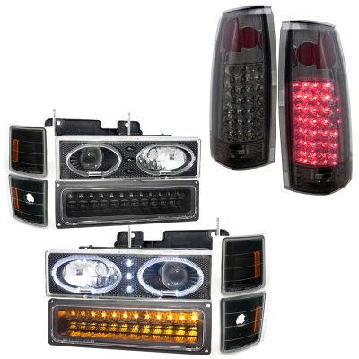 Chevy Tahoe 1995-1999 Black Halo Headlights LED DRL and Smoked LED Tail Lights