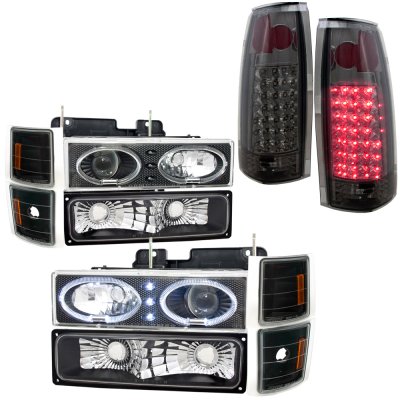 GMC Suburban 1994-1999 Black Halo Projector Headlights and Smoked LED Tail Lights