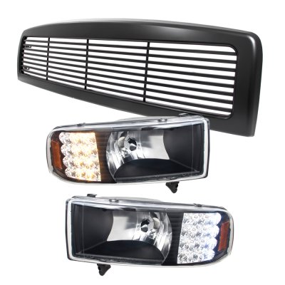 Dodge Ram 1994-2001 Black Grille and Headlights with LED Corner Lights