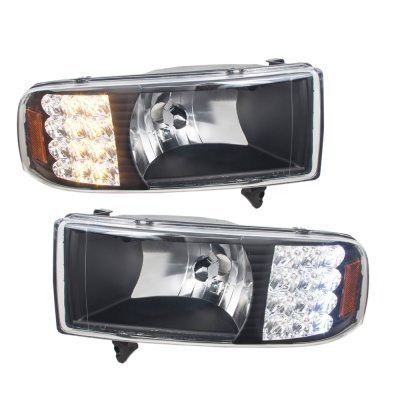 Dodge Ram 2500 1994-2002 Black Headlights with LED Corner Lights and Smoked LED Tail Lights