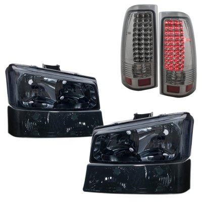 Chevy Silverado 2500 2003-2004 Smoked Clear Headlights Set and LED Tail Lights