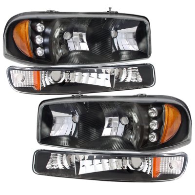 GMC Sierra 3500 2001-2006 Black LED DRL Headlights and Bumper Lights