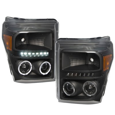 Ford F550 Super Duty 2011-2016 Black Halo Projector Headlights LED DRL