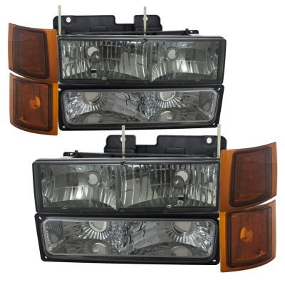 Chevy Silverado 1994-1998 Black Grille and Smoked Headlights Set