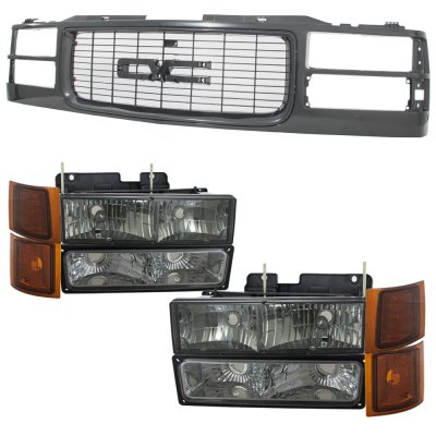 GMC Sierra 1994-1998 Black Grille and Smoked Headlights Set