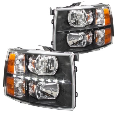 Chevy Silverado 3500HD 2007-2014 Black LED DRL Headlights and LED Tail Lights