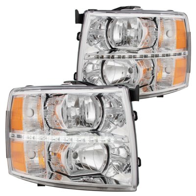 Chevy Silverado 2500HD 2007-2014 Chrome LED DRL Headlights and LED Tail Lights Red Clear