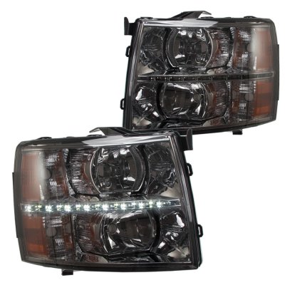Chevy Silverado 2007-2013 Smoked LED DRL Headlights and LED Tail Lights
