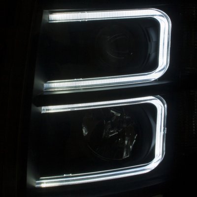 Chevy Silverado 2500HD 2007-2014 Black Smoked DRL Projector Headlights and Black LED Tail Lights