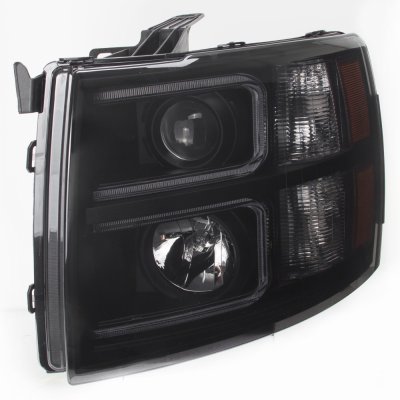 Chevy Silverado 2007-2013 LED DRL Projector Headlights Black Smoked