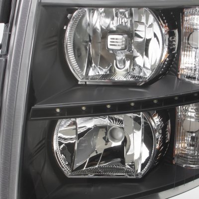Chevy Silverado 2007-2013 Black LED DRL Headlights