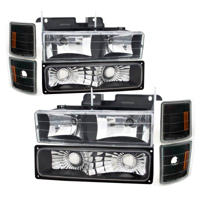 Chevy 1500 Pickup 1994-1998 Black Headlights and Custom LED Tail Lights