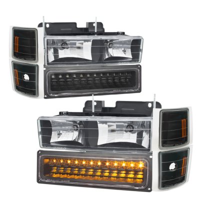 Chevy Tahoe 1995-1999 Black Headlights LED DRL and Custom LED Tail Lights