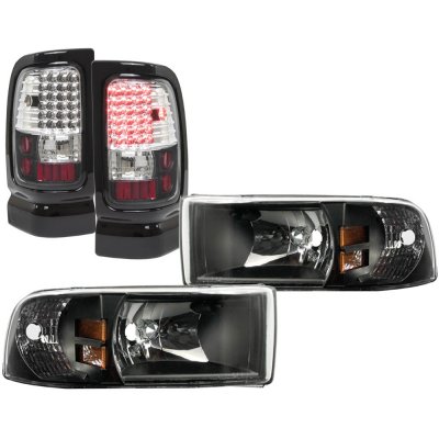 Dodge Ram 1994-2001 Black Headlights and LED Tail Lights Black Chrome