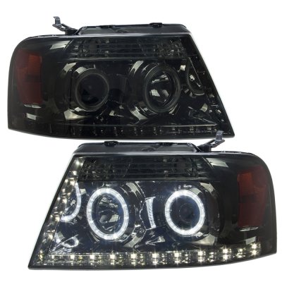 Ford F150 2004-2008 Smoked Projector Headlights Halo LED DRL