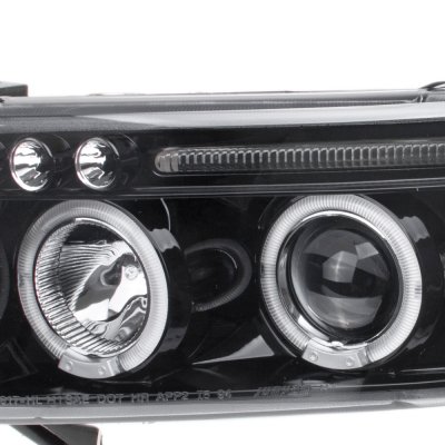 Dodge Ram 3500 1994-2002 Black Tinted Halo Projector Headlights and LED Tail Lights Red Clear