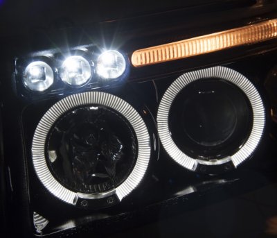 Dodge Ram 3500 1994-2002 Black Tinted Halo Projector Headlights and LED Tail Lights Red Clear