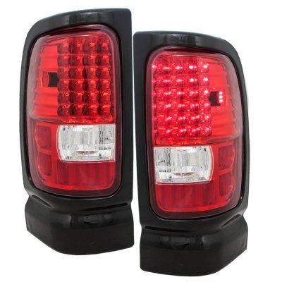 Dodge Ram 3500 1994-2002 Black Tinted Halo Projector Headlights and LED Tail Lights Red Clear