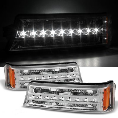 Chevy Silverado 2003-2005 Chrome Billet Grille and Halo Headlights LED Bumper Lights