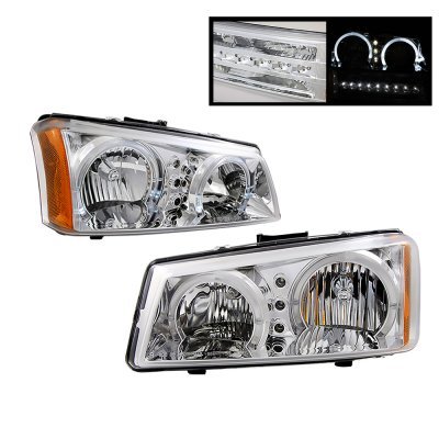 Chevy Silverado 1500HD 2003-2004 Chrome Billet Grille and Halo Headlights LED Bumper Lights