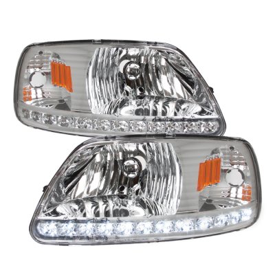 Ford F150 1997-2003 Clear Crystal Headlights LED DRL