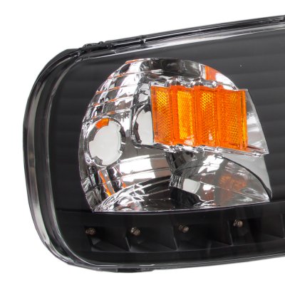 Ford Expedition 1997-2002 Black Chrome Headlights LED DRL