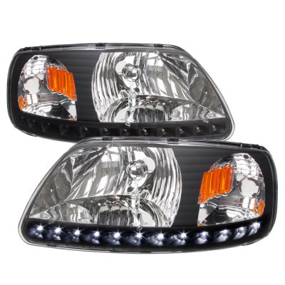Ford F150 1997-2003 Black Chrome Headlights LED DRL