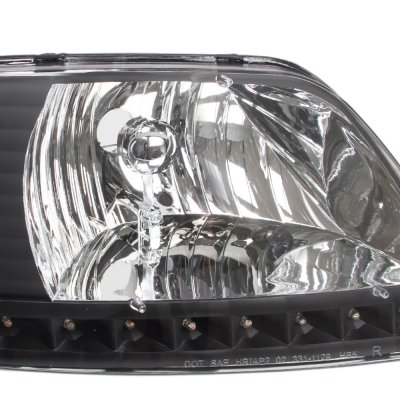 Ford F150 1997-2003 Black Chrome Headlights LED DRL