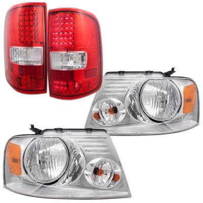 Ford F150 2004-2008 Chrome Headlights and LED Tail Lights Red Clear
