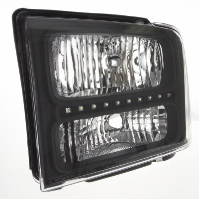Ford F450 Super Duty 2005-2007 Black Headlights LED Daytime Running Lights