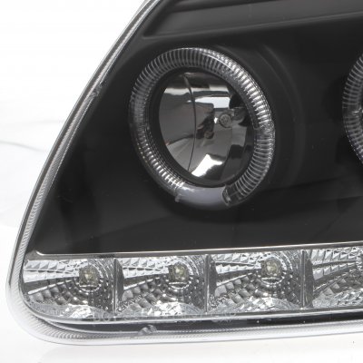Ford F150 1997-2003 Black LED DRL Projector Headlights with Halo