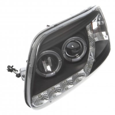 Ford F150 1997-2003 Black LED DRL Projector Headlights with Halo