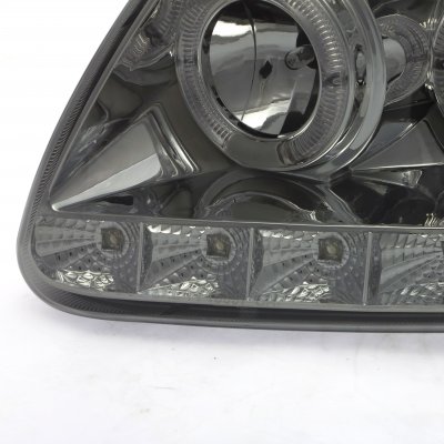 Ford Expedition 1997-2002 Smoked LED DRL Projector Headlights with Halo